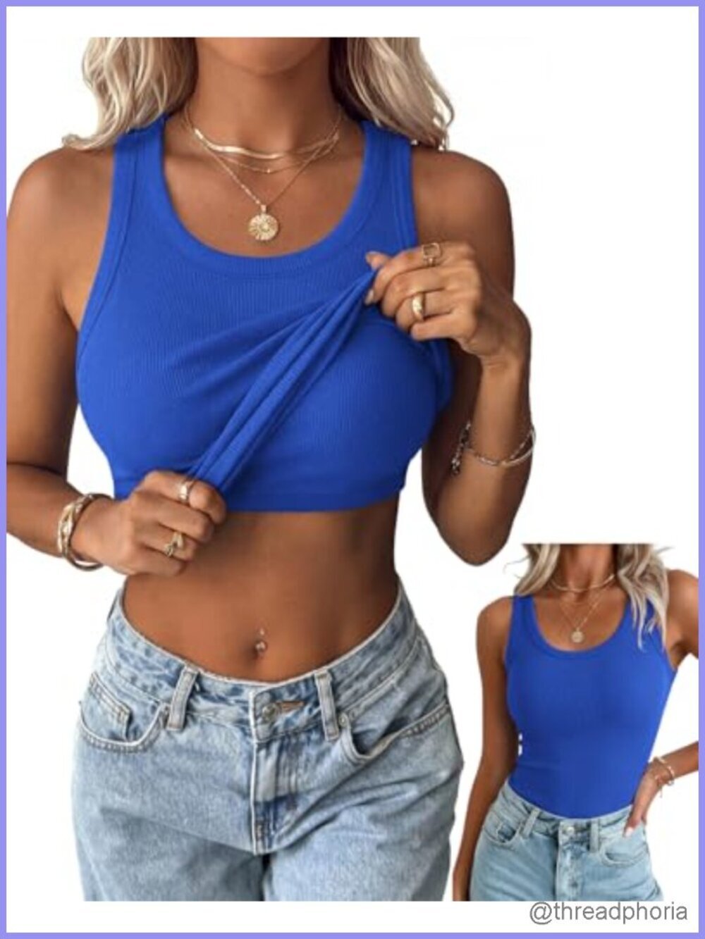 Tank Top with Built-In Bra Sleeveless Ribbed Crew Neck Racerback Fitted Top